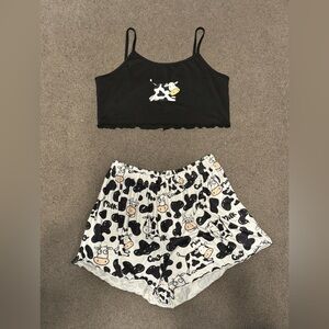Women’s SHEIN Black and White Cow Print Pajama Set: 1XL